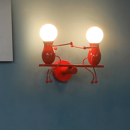 Rynx | Black/White/Red Childish Wall-Mounted Lamp Kids 2 Heads Metal Wall Light with Swing Arm