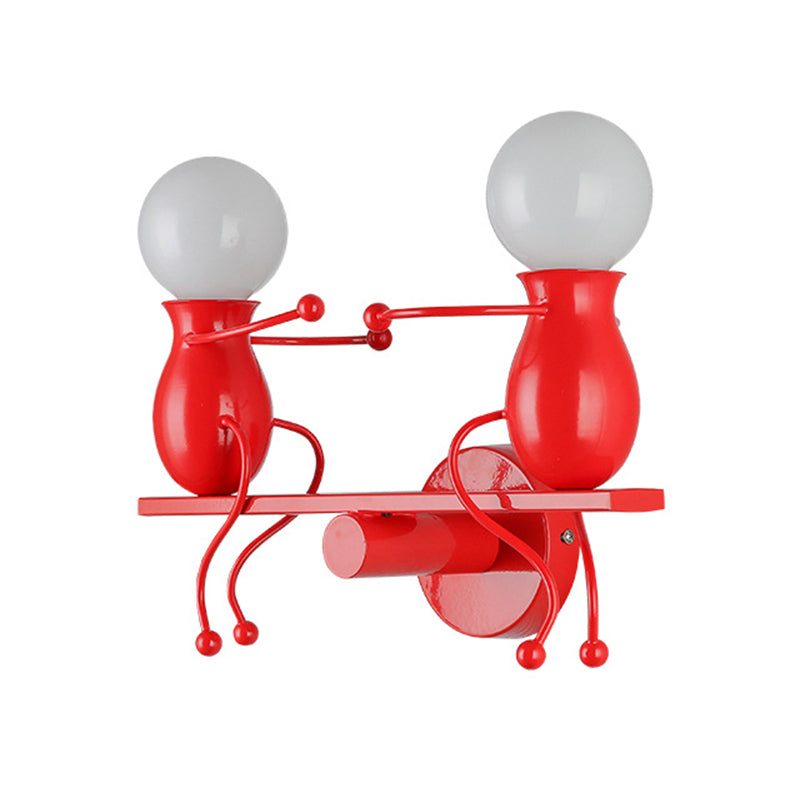 Rynx | Black/White/Red Childish Wall-Mounted Lamp Kids 2 Heads Metal Wall Light with Swing Arm