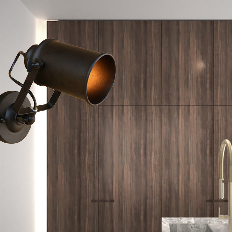 Rynx | Cylinder Metallic Wall Light Antique Style 1 Light Living Room Wall Mounted Light in Black/Rust
