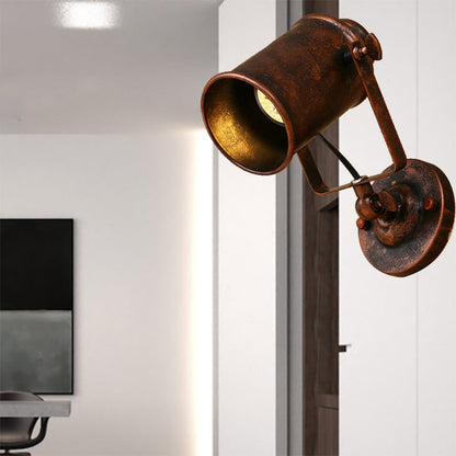 Rynx | Cylinder Metallic Wall Light Antique Style 1 Light Living Room Wall Mounted Light in Black/Rust