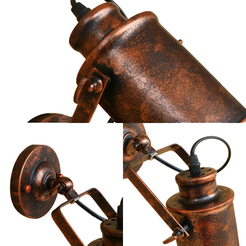 Rynx | Cylinder Metallic Wall Light Antique Style 1 Light Living Room Wall Mounted Light in Black/Rust