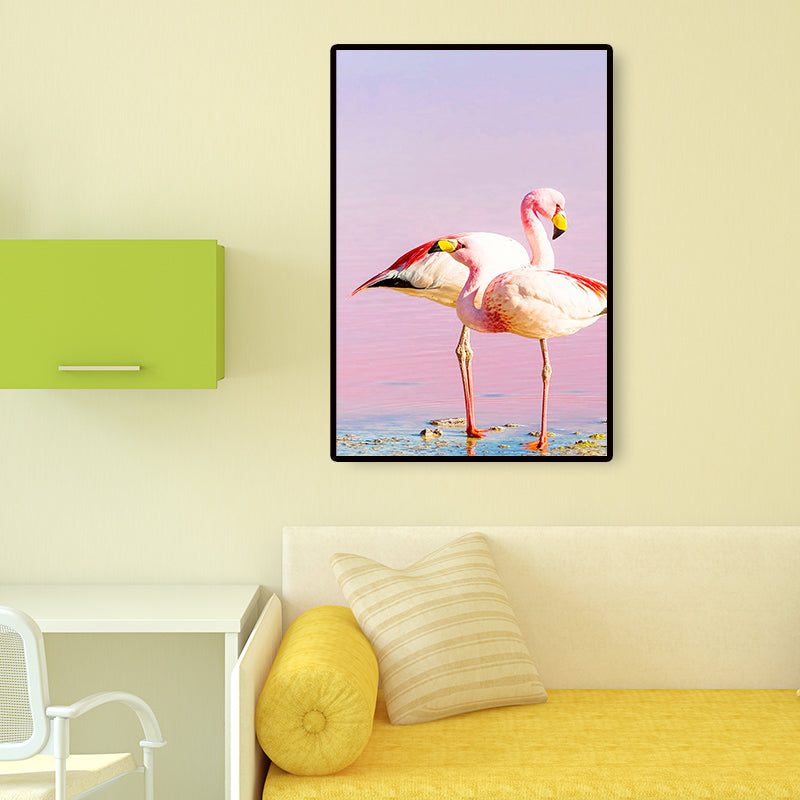 Rynx | Tropix Animal Flamingos Canvas Art Pink-Blue Textured Wall Decoration for the Seating Area