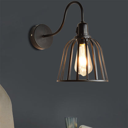 Rynx | Swing Arm Metallic Wall Lamp with Wire Cage Industrial 1 Light Bedroom Wall Lamp in Black