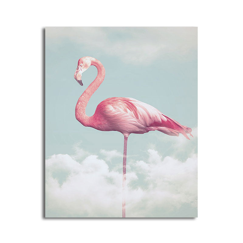Rynx | Canvas Pink Art Print Tropical Flamingo and Clouds Wall Decoration for Home Interior