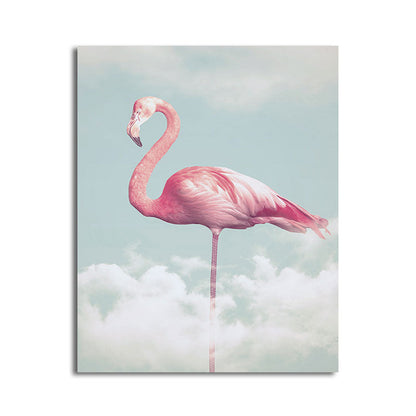 Rynx | Canvas Pink Art Print Tropical Flamingo and Clouds Wall Decoration for Home Interior