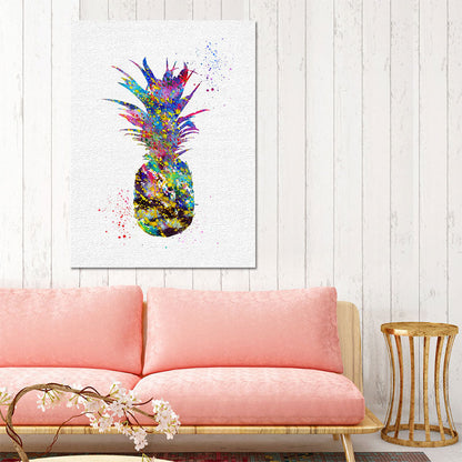 Rynx | Tropical Pineapple Watercolor Canvas Blue Textured Wall Art Print for Living Room