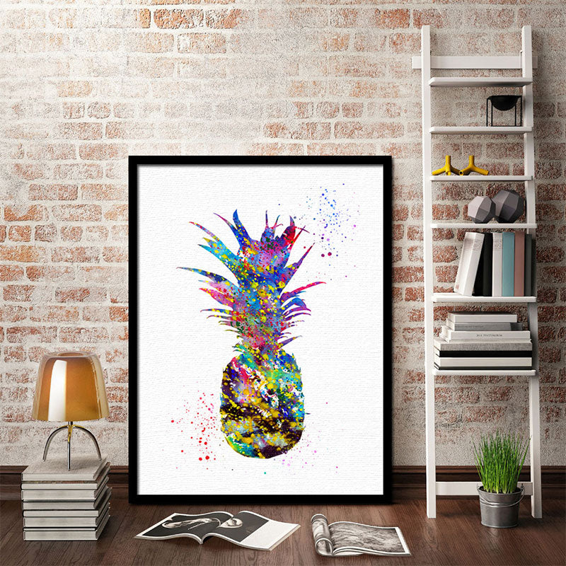 Rynx | Tropical Pineapple Watercolor Canvas Blue Textured Wall Art Print for Living Room