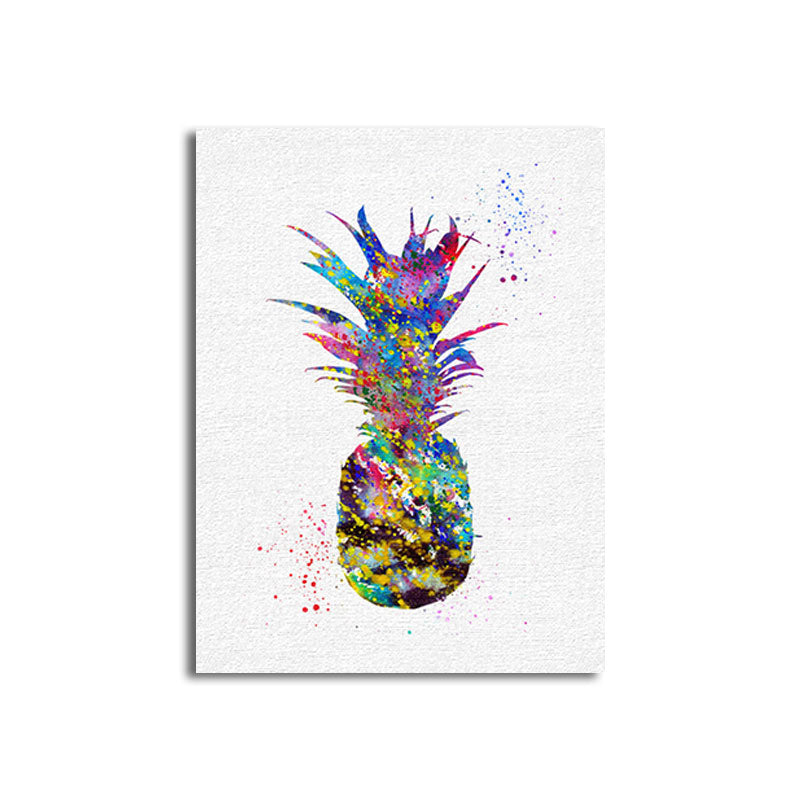 Rynx | Tropical Pineapple Watercolor Canvas Blue Textured Wall Art Print for Living Room