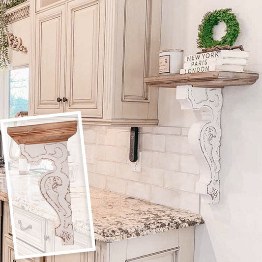 Rynx | Worn white and natural wood console shelf in the style of a console carrier