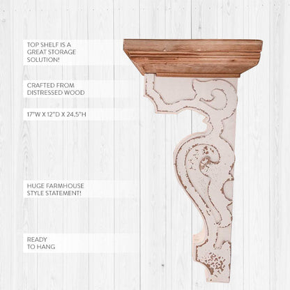 Rynx | Worn white and natural wood console shelf in the style of a console carrier