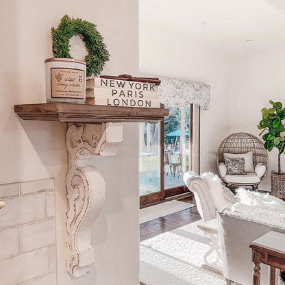 Rynx | Worn white and natural wood console shelf in the style of a console carrier