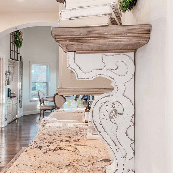 Rynx | Worn white and natural wood console shelf in the style of a console carrier
