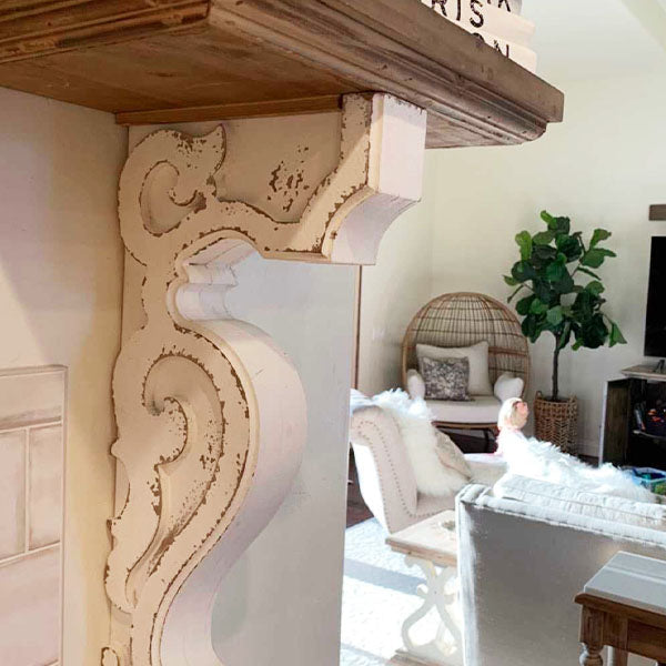 Rynx | Worn white and natural wood console shelf in the style of a console carrier
