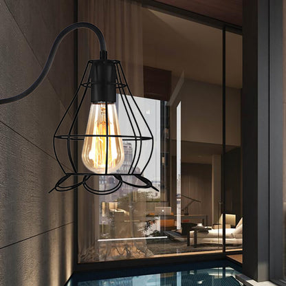Rynx | Black 1 Head Wall Lamp Vintage Industrial Metal Bottle/Rectangular Wall Light Wall Lamp with Wire Frame for Café