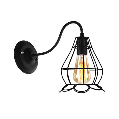 Rynx | Black 1 Head Wall Lamp Vintage Industrial Metal Bottle/Rectangular Wall Light Wall Lamp with Wire Frame for Café