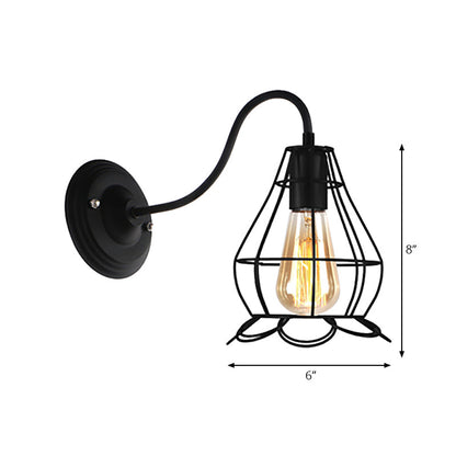 Rynx | Black 1 Head Wall Lamp Vintage Industrial Metal Bottle/Rectangular Wall Light Wall Lamp with Wire Frame for Café