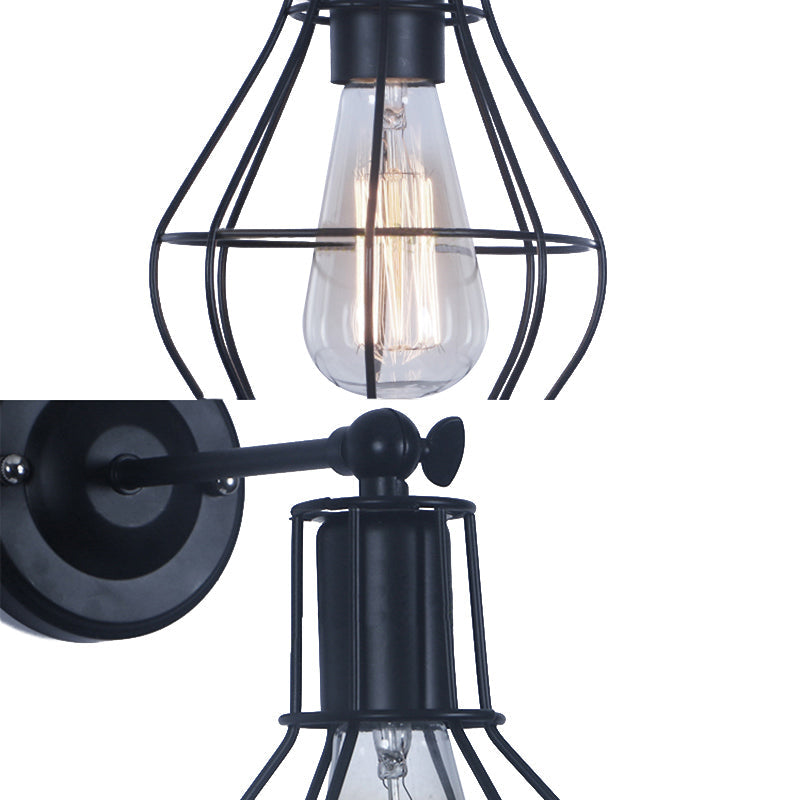Rynx | Black 1 Head Wall Lamp Vintage Industrial Metal Bottle/Rectangular Wall Light Wall Lamp with Wire Frame for Café