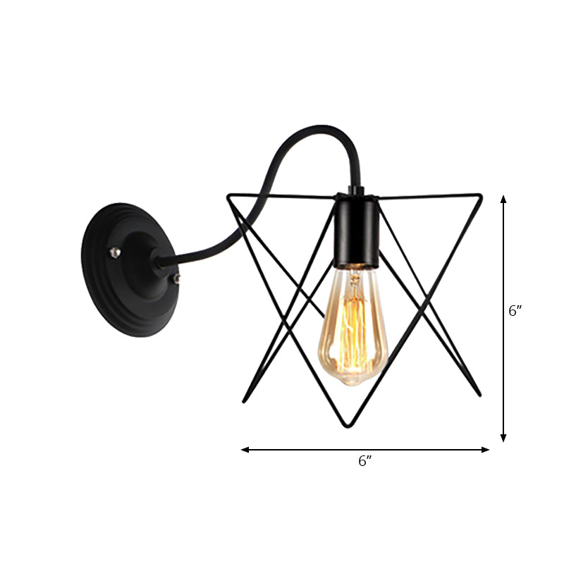 Rynx | Black 1 Head Wall Lamp Vintage Industrial Metal Bottle/Rectangular Wall Light Wall Lamp with Wire Frame for Café