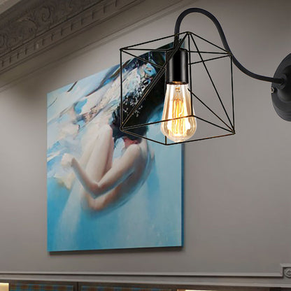 Rynx | Black 1 Head Wall Lamp Vintage Industrial Metal Bottle/Rectangular Wall Light Wall Lamp with Wire Frame for Café