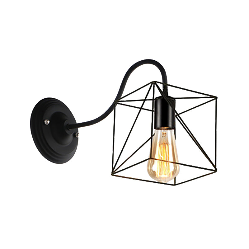Rynx | Black 1 Head Wall Lamp Vintage Industrial Metal Bottle/Rectangular Wall Light Wall Lamp with Wire Frame for Café