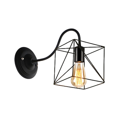 Rynx | Black 1 Head Wall Lamp Vintage Industrial Metal Bottle/Rectangular Wall Light Wall Lamp with Wire Frame for Café