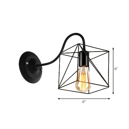 Rynx | Black 1 Head Wall Lamp Vintage Industrial Metal Bottle/Rectangular Wall Light Wall Lamp with Wire Frame for Café