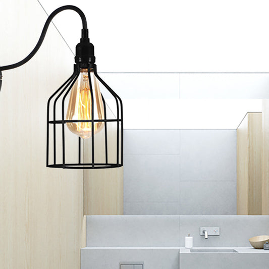 Rynx | Black 1 Head Wall Lamp Vintage Industrial Metal Bottle/Rectangular Wall Light Wall Lamp with Wire Frame for Café