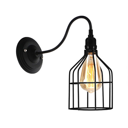 Rynx | Black 1 Head Wall Lamp Vintage Industrial Metal Bottle/Rectangular Wall Light Wall Lamp with Wire Frame for Café