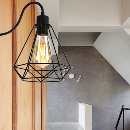 Rynx | Black 1 Light Wall Lamp Retro Style Metal Diamond/Star Wall Light with Cage Shade for Café