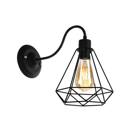 Rynx | Black 1 Light Wall Lamp Retro Style Metal Diamond/Star Wall Light with Cage Shade for Café