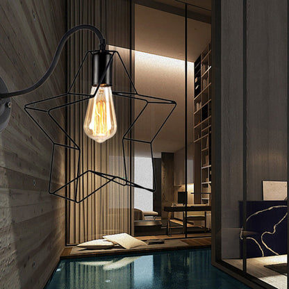 Rynx | Black 1 Light Wall Lamp Retro Style Metal Diamond/Star Wall Light with Cage Shade for Café