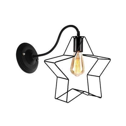 Rynx | Black 1 Light Wall Lamp Retro Style Metal Diamond/Star Wall Light with Cage Shade for Café