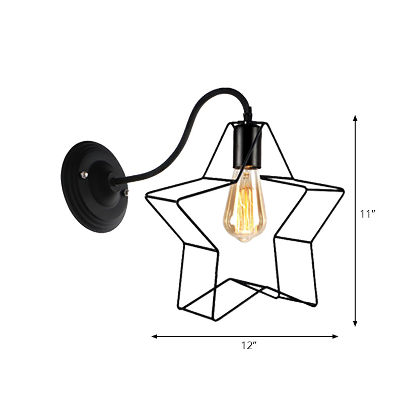 Rynx | Black 1 Light Wall Lamp Retro Style Metal Diamond/Star Wall Light with Cage Shade for Café