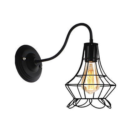 Rynx | Black 1 Light Wall Lamp Retro Style Metal Diamond/Star Wall Light with Cage Shade for Café
