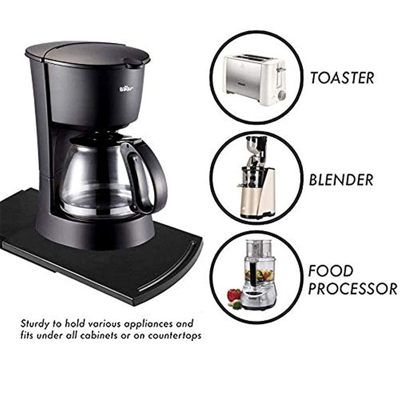 Rynx | Sliding Coffee Machine Tray - 12" Rolling Tray for Coffee Pots, Blenders, and Toasters with Smooth Rolling Wheels