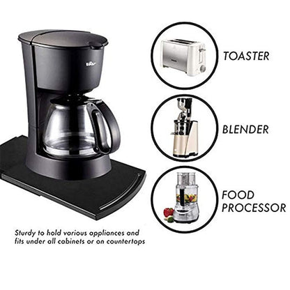 Rynx | Sliding Coffee Machine Tray - 12" Rolling Tray for Coffee Pots, Blenders, and Toasters with Smooth Rolling Wheels