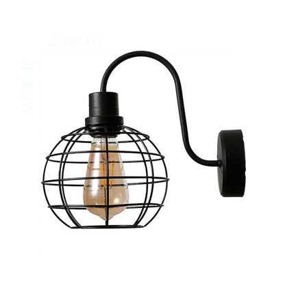 Rynx | 1 Bulb Wall Light Retro Style Wire Global Cage Metal Wall Light in Black for Living Room