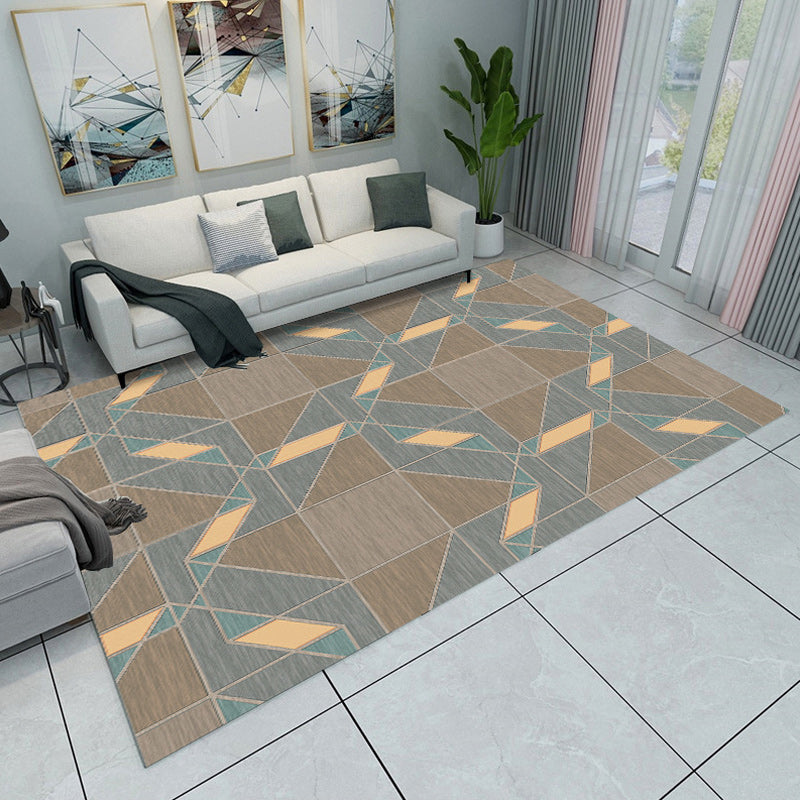 Rynx | Grey and Green Bedroom Rug Modern Color Block Pattern Area Rug Polyester Washable Pet Friendly Carpet