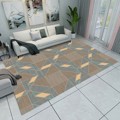 Rynx | Grey and Green Bedroom Rug Modern Color Block Pattern Area Rug Polyester Washable Pet Friendly Carpet