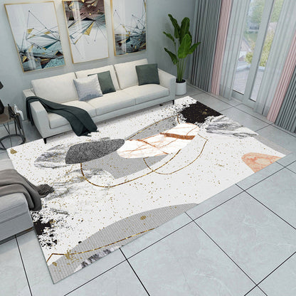 Rynx | Grey and Green Bedroom Rug Modern Color Block Pattern Area Rug Polyester Washable Pet Friendly Carpet