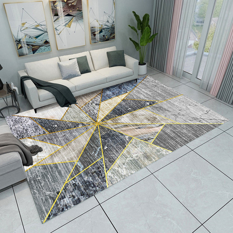 Rynx | Grey and Green Bedroom Rug Modern Color Block Pattern Area Rug Polyester Washable Pet Friendly Carpet