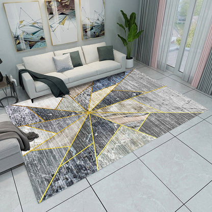 Rynx | Grey and Green Bedroom Rug Modern Color Block Pattern Area Rug Polyester Washable Pet Friendly Carpet