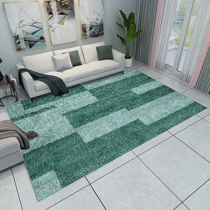 Rynx | Grey and Green Bedroom Rug Modern Color Block Pattern Area Rug Polyester Washable Pet Friendly Carpet
