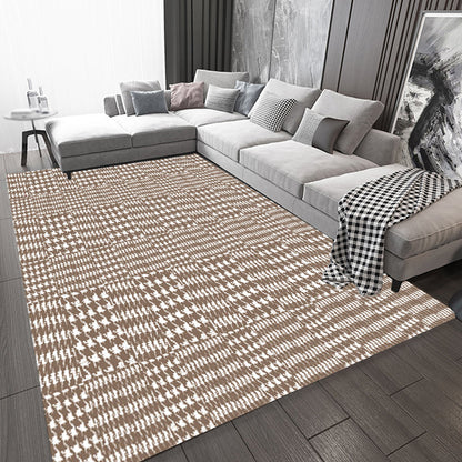 Rynx | Novelty Modern Rug in Brown Houndstooth Pattern Rug Polyester Non-Slip Backing Carpet for Home Decoration