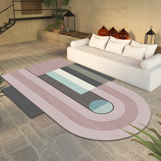 Rynx | Novelty Living Room Irregular Rug in Pink Color Block Arch Rectangular Print Rug Polyester Machine Washable Rug