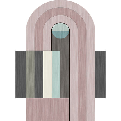 Rynx | Novelty Living Room Irregular Rug in Pink Color Block Arch Rectangular Print Rug Polyester Machine Washable Rug