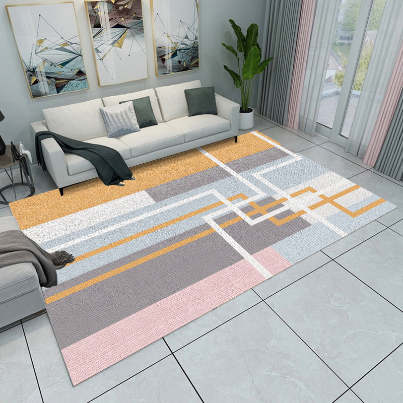 Rynx | Modern Living Room Rug Multicolored Color Block Geometry Print Rug Polyester Machine Washable Area Rug