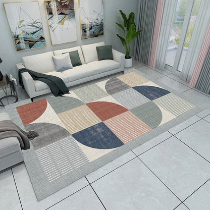 Rynx | Modern Living Room Rug Multicolored Color Block Geometry Print Rug Polyester Machine Washable Area Rug