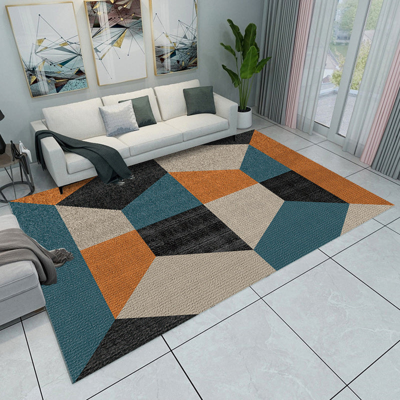 Rynx | Modern Living Room Rug Multicolored Color Block Geometry Print Rug Polyester Machine Washable Area Rug