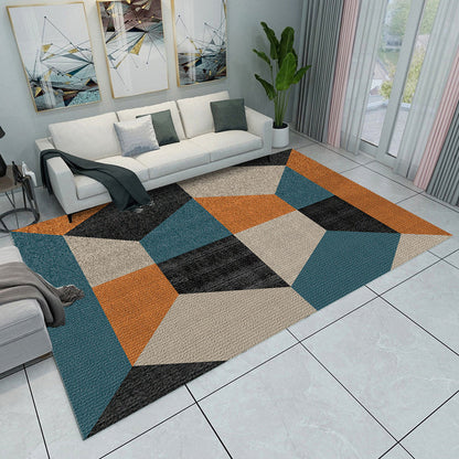 Rynx | Modern Living Room Rug Multicolored Color Block Geometry Print Rug Polyester Machine Washable Area Rug